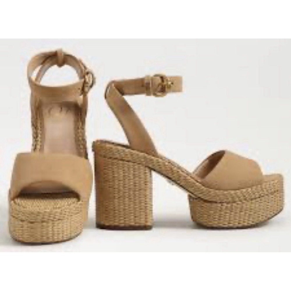 New Womens Sam Edelman Immie Ankle Strap Sand Suede Heeled Sandals Size 10 Mโ